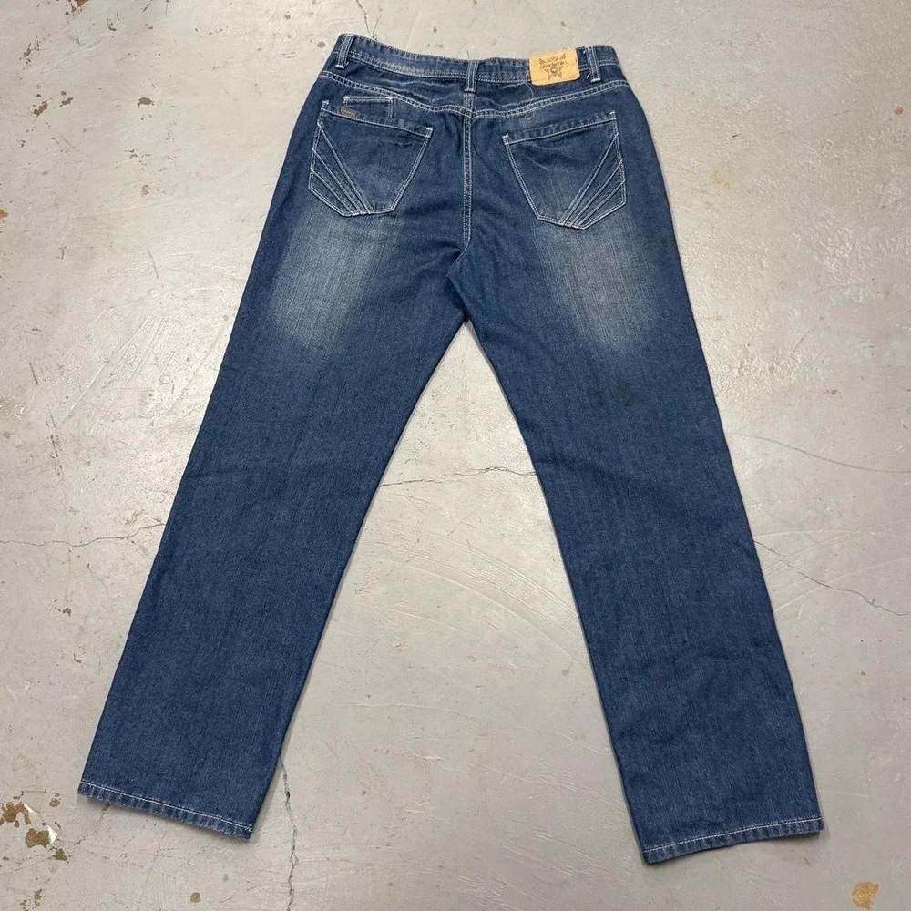 AKADEMIKS Vintage Blue Faded‎ Baggy Crazy Y2K Denim Wide Leg Jeans 36 x 33